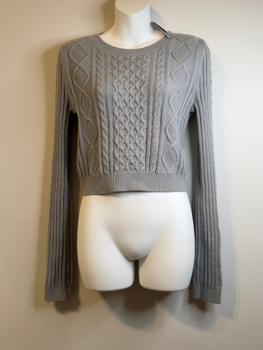 bp Light Gray Cable Knit Crewneck Sweater